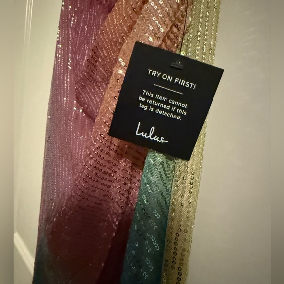 BNWT Lulus Ethereal Brilliance Rainbow Sequin Strapless Maxi Dress Medium - Picture 7 of 8